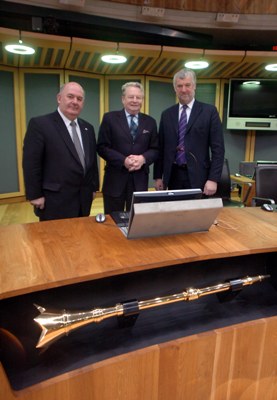 Picture shows William Hay MLA – Speaker Northern Ireland Assembly, The Rt. Hon the Lord Elis-Thomas AM and Alex Fergusson MSP – Presiding Officer Scottish Parliament in the Senedd.  