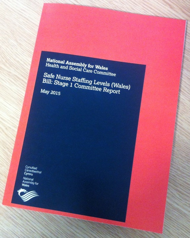 Photo of the front cover of "Safe Nurse Staffing Levels (Wales) Bill: Stage 1 Committee Report"