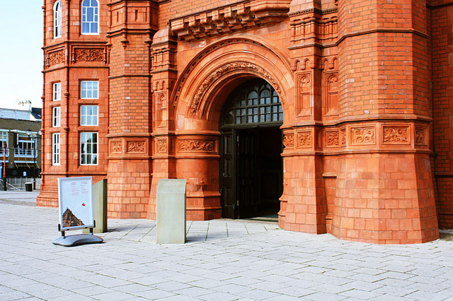 Pierhead building with open door