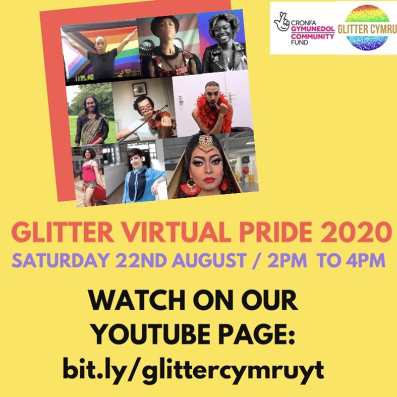 Digital flyer for Glitter Cymru’s Virtual Pride