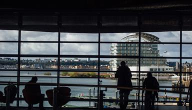 View from Senedd overlooking Cardiff Bay. 