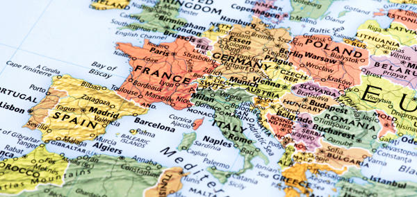 A map focussed on the UK and Europe