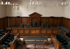 Photo of an empty courtroom