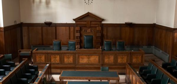 Photo of an empty courtroom