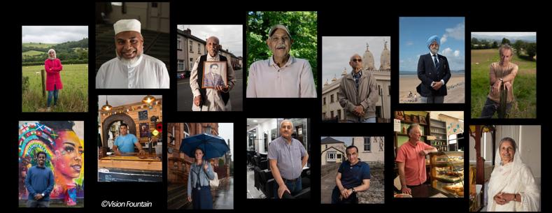 A collage of ten images featuring different individuals in various settings. The backgrounds include outdoor scenes, buildings, and indoor environments.