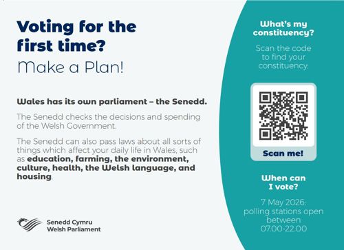 A image of the 'voting for the first time' postcard. A PDF is available to download.