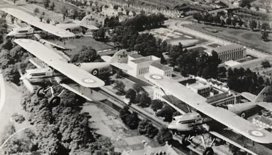 Hawker Hectors of 614 Squadron over Cathays Park in Cardiff in May 1939. Visible below are the Royal Welsh college of Music and Drama, The Temple of Peace and one of the buildings which now houses the Welsh Government.