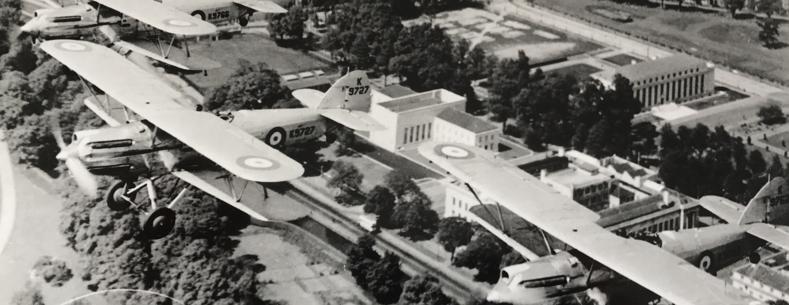 Hawker Hectors of 614 Squadron over Cathays Park in Cardiff in May 1939. Visible below are the Royal Welsh college of Music and Drama, The Temple of Peace and one of the buildings which now houses the Welsh Government.