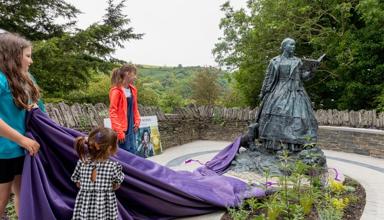 The statue of Cranogwen, created by Sculptor Sebastien Boyesen, was unveiled in Llangrannog by village children on 10 June 2024.
