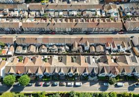 An overhead picture of houses