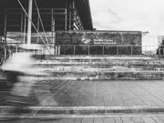 blurry cyclist outside the Senedd